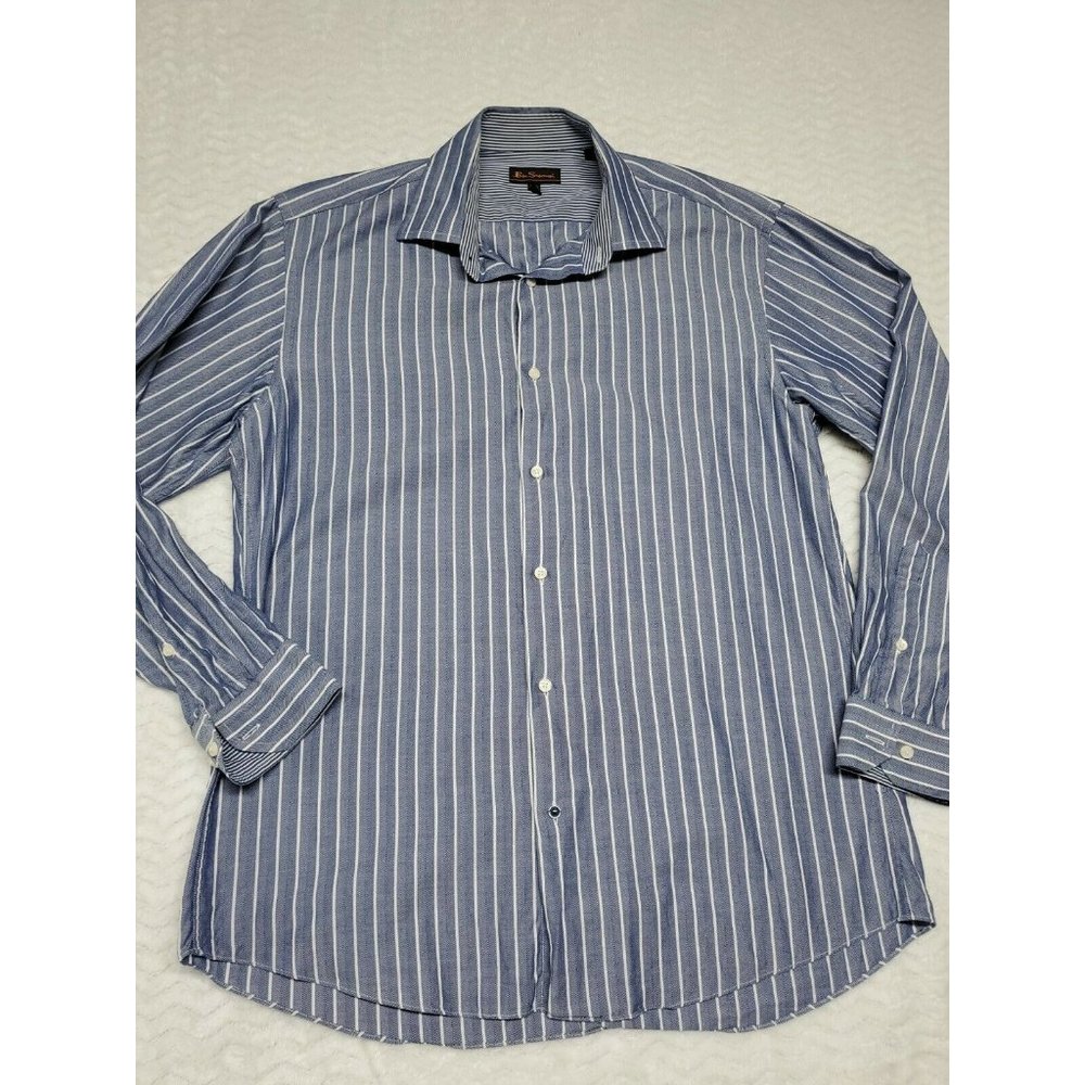 MENS BEN SHERMAN BLUE STRIPED LONG SLEEVE SHIRT Button Front 15.5 32/33 M Medium